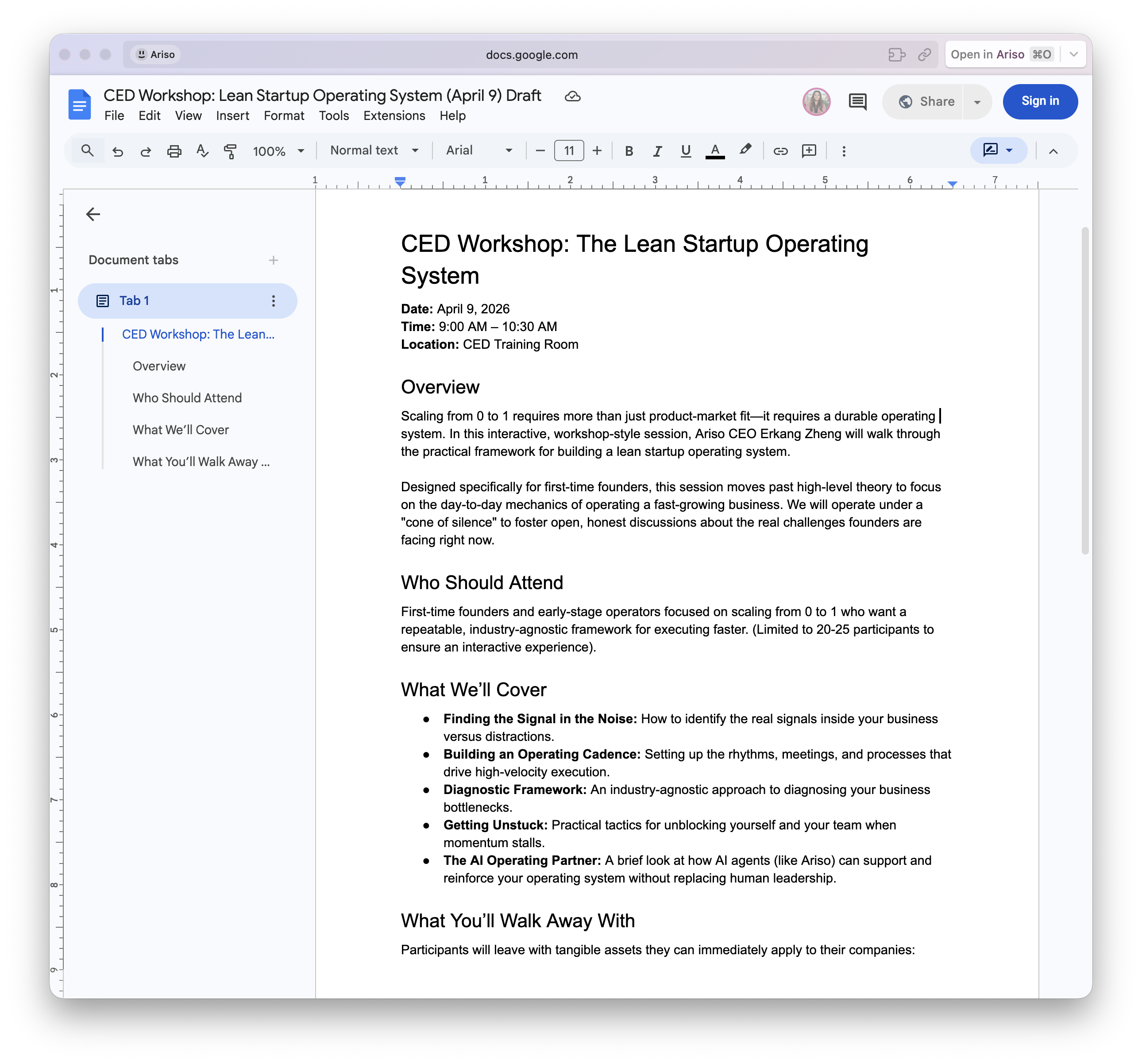Google Doc created by Actvian